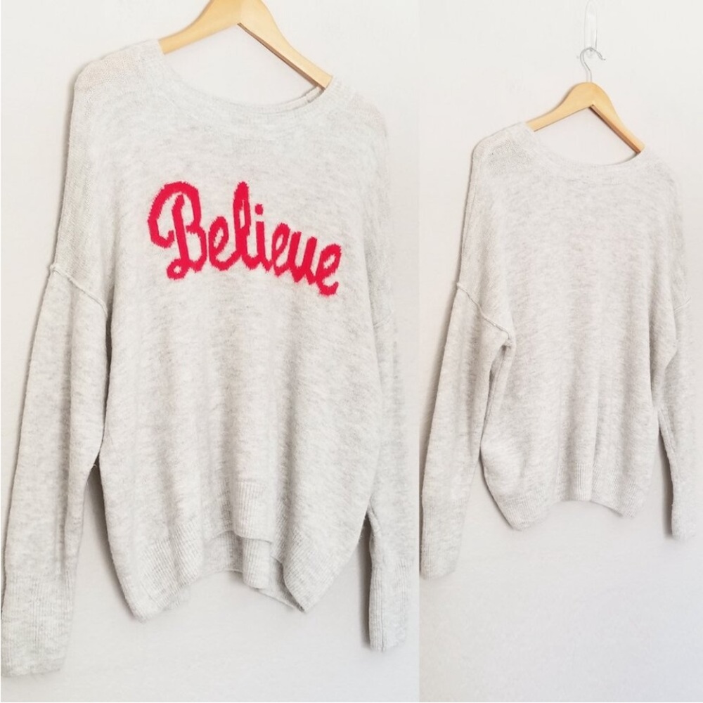 CeCe Believe Script
Graphic Long-Sleeve Cozy Pullover Sweater M Light
Grey $69 - Picture 14 of 14